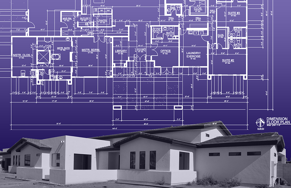 Architectural plan and custom home construction concept